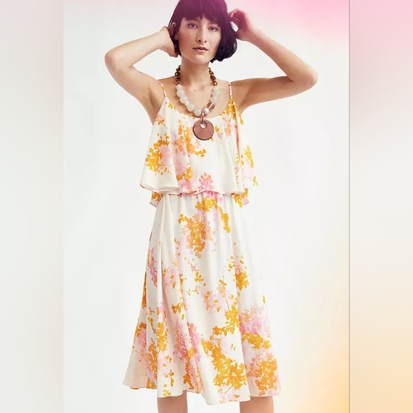 Anthropologie flowy tiered floral midi dress - Picture 6 of 10